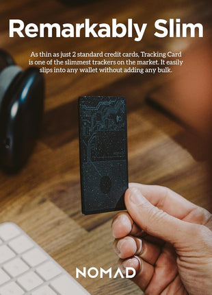 Nomad Tracking Card Carbide, Slim Card Tracker with IPX7 Waterproof and Dust Proof - Card Tracker for Wallet & Luggage, 5 Months GPS Tracker Long Battery Life, Rechargeable, Compatible with iOS Only