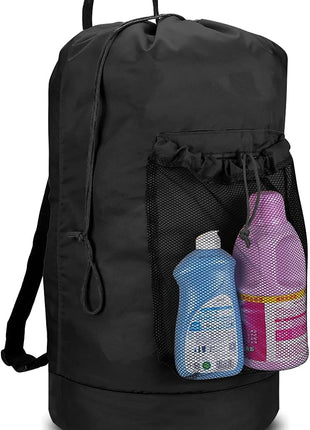 Dalykate Backpack Laundry Bag, Laundry Backpack with Shoulder Straps and Mesh Pocket Durable Nylon Clothes Hamper Bag with Drawstring Closure for College, Travel, Laundromat, Apartment