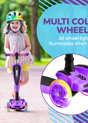 Hurtle 3-Wheeled Scooter for Kids - Wheel LED Lights, Adjustable Lean-to-Steer Handlebar, and Foldable Seat - Sit or Stand Ride with Brake for Boys and Girls Ages 1-14 Years Old