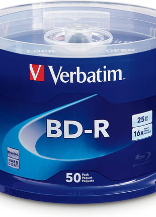 Verbatim BD-R 25GB 16X Blu-ray Recordable Media Disc - 50 Pack Spindle - 98397