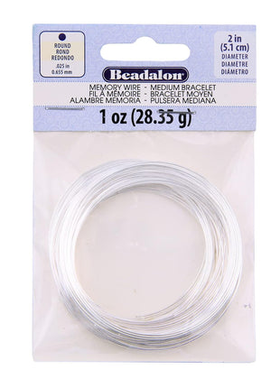 Beadalon Carbon Steel Memory Wire, Round, Medium Bracelet, Silver Plated, 1 oz, Approx. 73 coils