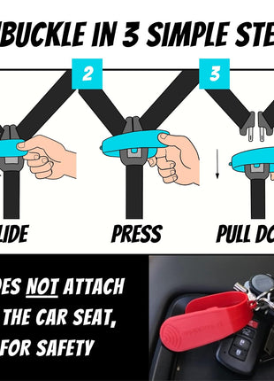 UnbuckleMe Car Seat Buckle Release Tool - Easy Opener Aid for Arthritis, Long Nails, Older Kids - Button pusher for infant, toddler, convertible 5 pt harness car seats - As Seen on Shark Tank (Aqua)