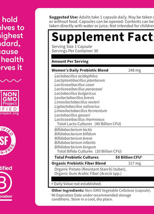 Garden of Life Once Daily Dr. Formulated Probiotics for Women 50 Billion CFU 16 Probiotic Strains with Organic Prebiotics for Digestive, Vaginal & Immune Health, Dairy Free, Shelf Stable 30 Capsules