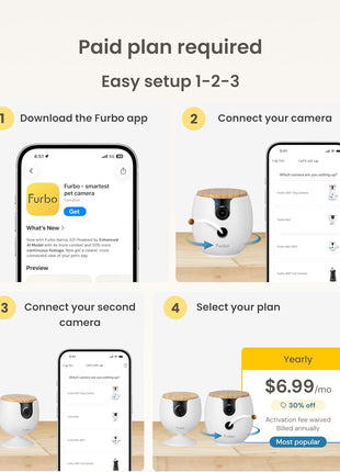 Furbo [New Mini 360° Camera + Mini Cam [New Subscription Required at Setup] (2-Camera Bundle Nanny Subscription): Pet Safety Alerts, Dog & Cat Cameras with Speaker, Phone App & Night Vision