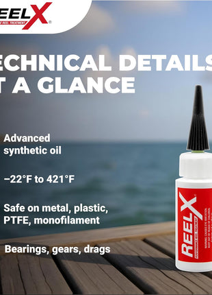 ReelX Fishing Reel Lubricant, Extreme-Pressure Anti-Corrosion Oil for Bearings, Spinning, Baitcasting, Spincast, Fly, Trolling & Electric Reels, Smooth Casting Saltwater Freshwater Protection, 1 oz