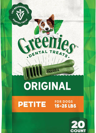 Greenies Veterinarian-Recommended Adult Natural Dental Dog Treats Petite Size, Dog Dental Chews, Original Flavor, 36 oz. Pack, 60 Count