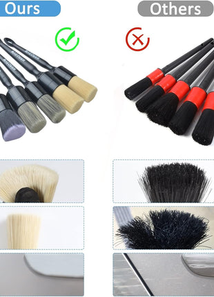 6pcs Car Detailing Brush Set-2pcs Boars Hair Car Detailing Brushes,2pcs Ultra Soft No Scratch Detailing Brush for Air Vent,Leather Seat 2pcs Detail Brushes car Detailing for Interior Exterior