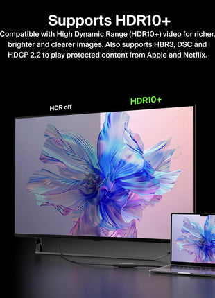Belkin USB-C to HDMI 2.1 Adapter, Tethered 4.33in Cable w/ 8K @ 60Hz, 4K @ 144Hz, HDR, HBR3, DSC, HDCP 2.2, USB-IF - Works w/Chromebook, Certified for MacBook, iPad Pro, & Other USB-C Devices - Black