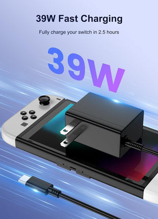 Jeunesse Charger Compatible with Nintendo Switch,45W Ac Adapter for Lite,OLED,Dock,Supports TV Mode,Portable Travel Charger with 5.5FT Cable USB C