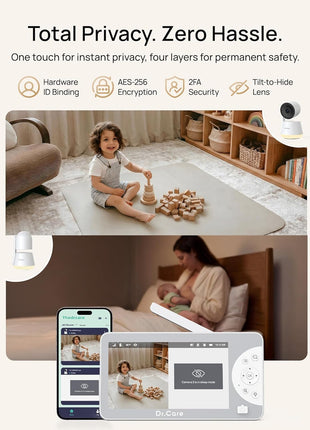 Dr.Care LumiView Max Smart WiFi Baby Monitor - 7inch 1080P FHD & 2K Camera, Privacy Mode, Cry & Motion Detection, 6000mAh Removable Battery, RGB Night Light, Snapshot & Video Recording, HD Night Vision