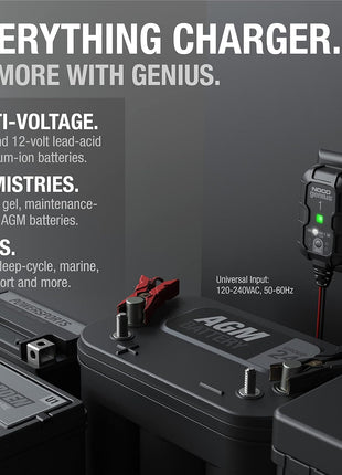 NOCO GENIUS1: 1A 6V/12V Smart Battery Charger – Automatic Maintainer, Trickle Charger & Desulfator with Overcharge Protection & Temperature Compensation – for Lead-Acid & Lithium Batteries