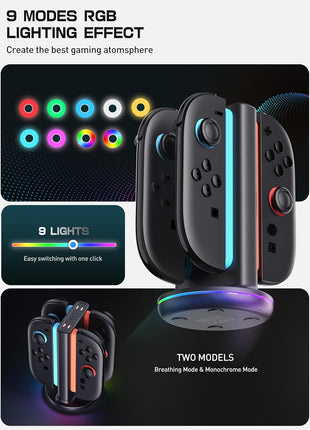 SUPCASE Charging Dock for Nintendo Switch 2 Joy Con, Black | Supports Dual-Side Charging, 9 Light Modes, Magnetic Controller, Fast Charger Stand Station