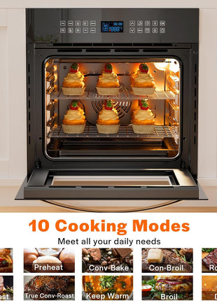 Empava Built-In Electric Single Wall Oven 24 inch Convection and Rotisserie | 10 Cooking Modes, Screen Touch Control, Black Glass Door