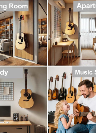 SNIGJAT Guitar Wall Mount 2 Pack, Hardwood Guitar Hanger Wall Hook Holder Stand with Screws, Guitar Wall Mount Hanger for Acoustic Guitar, Electric Guitar, Banjo, Bass, Mandolin