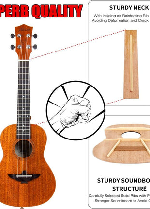Ukulele, AKLOT Concert Ukelele Solid Mahogany 23 inch for Professional Beginners Adults Kit with Free Online Lesson and Uke Accessories