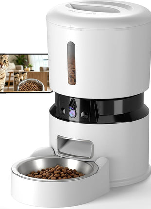 Automatic Cat Feeder with 2K Dual Cameras, 5G WiFi Smart Cat Food Dispenser with Night Vision 4MP, 2-Way Audio, App Control, 4L Auto Pet Feeder for Cats, Small Dogs & Multi-Cat Families
