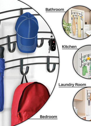 LYNK Professional® HomeTM Over the Door Hooks - 14 Hook – Over the Door Coat Rack - Over the Door Hanger - Hanging Towels or Clothes - Bathroom, Bedroom, Laundry Room - Lifetime Ltd. Warranty, Black