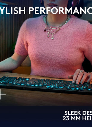 Logitech G915 X Lightspeed Low-Profile Wireless Gaming Keyboard, Double-Shot PBT Keycaps, Fully Programmable Keys, RGB Backlighting, Sleek Aluminum Finishing, GL Red Linear Switches - PC/Mac - Black