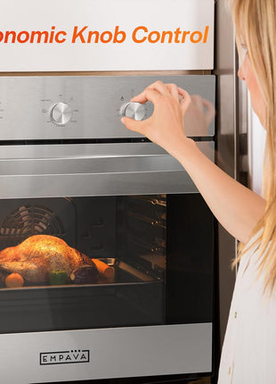 Empava 24" Electric Single Wall Oven with 6 Cooking Functions | Mechanical Knobs Control in Stainless Steel