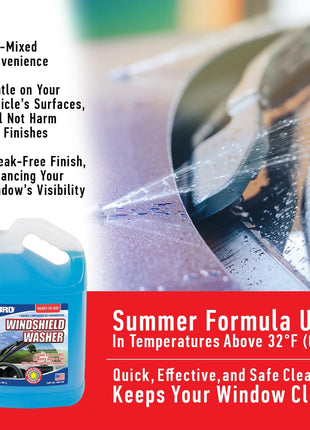 ABRO Windshield Washer Fluid Ready to Use Formula - 1 Gallon, Pre-Mixed, Streak-Free Cleanliness, 2-In-1 Removes Bugs & Tar