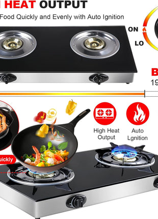 forimo Propane Gas Cooktop 2 Burners Gas Stove portable Tempered Glass Double Burners Stove Auto Ignition Camping Double Burner LPG for RV,Apartments,Outdoor