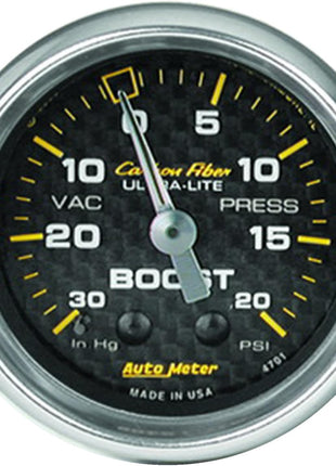 Auto Meter 4701 Carbon Fiber Mechanical Boost/Vacuum Gauge,2.3125 in.
