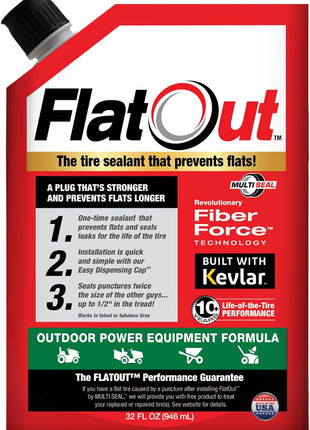 FlatOut Off-Road Tire Sealant, Outdoor Power Equipment Formula, Prevents Flat Tires, Fix a Flat Tire, Seals Leaks, Contains Kevlar, 32 Ounce Bag, 1-Pack