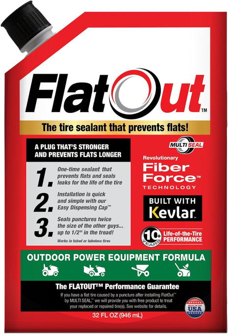 FlatOut Off-Road Tire Sealant, Outdoor Power Equipment Formula, Prevents Flat Tires, Fix a Flat Tire, Seals Leaks, Contains Kevlar, 32 Ounce Bag, 1-Pack