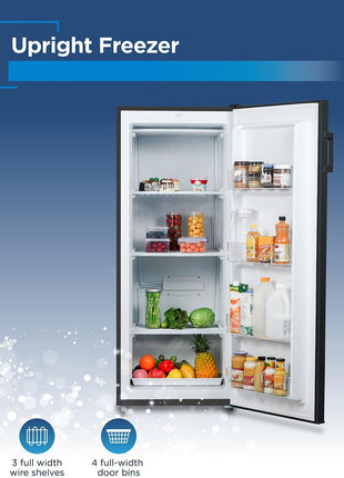 BLACK+DECKER 8.5 Cu. Ft. Upright Freezer, BUF850LB, Black | Stand Up Freezer with Mechanical Temperature Control, Includes 3 Shelves and 4 Door Bins, Manual Defrost, R600a Refrigerant