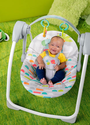 Bright Starts Playful Paradise Portable Compact Automatic Baby Swing with Music, Unisex, Newborn +
