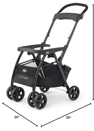 Chicco KeyFit Caddy Baby Stroller Frame with Adjustable Handle, Parent Tray | Accepts all Chicco infant car seats, compact travel stroller, under 12 lbs, all-wheel suspension, cup holders, Black/Black