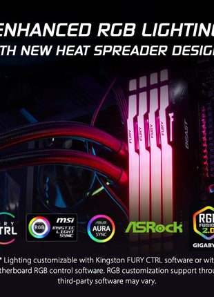 Kingston FURY Beast RGB 32GB (2x16GB) 6000MT/s DDR5 CL30 Desktop Memory | AMD EXPO | Kit of 2 | KF560C30BBEAK2-32