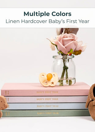 Duncan & Stone Baby Book First Year Memory Keepsake, Linen, Cream | Record milestones, photos & ultrasounds in a 112-page linen baby book; a boy or girl new mom keepsake gift