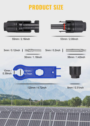 BougeRV 12 PCS Solar Connectors with Spanners Solar Panel Cable Connectors 6 Pairs Male/Female(10AWG)