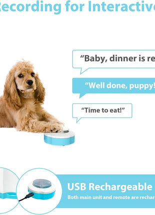 PETGEEK Automatic Dog Treat Dispenser, Puzzle Memory Training Activity Toy- IQ Training Dog Button Feeder, Remote Button Treat Dispenser for Dogs (Upgrade Blue)