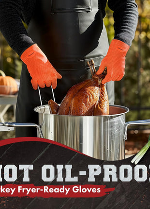 KITCHEN PERFECTION Silicone Smoker Oven Gloves -Extreme Heat Resistant BBQ Gloves -Handle Hot Food Right on Your Smoker Grill Fryer & Pit | Waterproof Oven Mitts |Superior Value Set+3 Bonuses