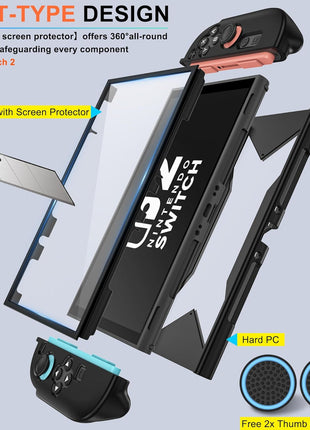 for Nintendo Switch 2 Case 2025 [Built-in Screen & Lag-Free Touch] [Magnetic Joy Con Controllers Friendly],360°Shockproof Design Cover Accessories for Nintendo Switch 2 & 2 X Thumb Grip [no_operating_system]
