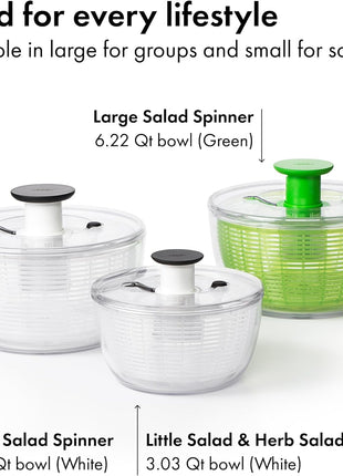 OxO Good Grips Salad Spinner | Lettuce Spinner | Fruit Washer | Fruit Washing Bowl with Strainer | Vegetable Cleaner | Salad Cleaner | Lettuce Washer | 6.22 Quart Capacity