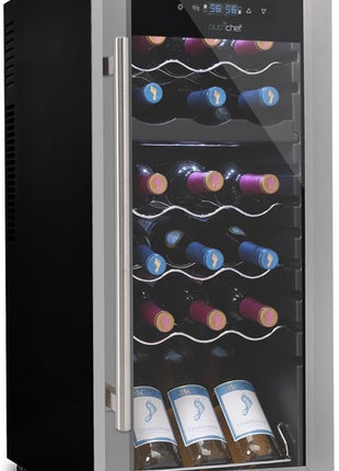 NutriChef PKCWCDS188 Freestanding Wine Fridge, 18 Bottle Dual Zone Beverage Cooler for Home & Office, 32x13x19 inches, Adjustable Temp 41-64F, Black
