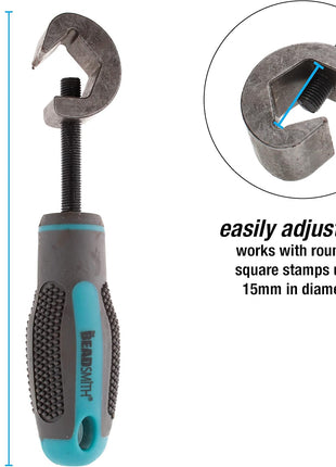 The Beadsmith Metal Stamp Holder, 6 inches, Metal Stamping Tool, with Grey & Aqua Textured Comfort Grip Handle, Holds Stamps in Place with a Safe and Secure Grip.