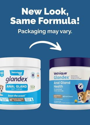 Vetnique Glandex Anal Gland Soft Chew Treats with Pumpkin for Dogs Digestive Enzymes, Probiotics Fiber Supplement for Dogs Boot The Scoot (Peanut Butter Chews, 60 Count)