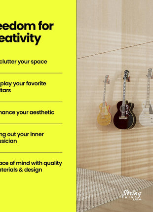 String Swing CC01K-BW Guitar Hanger and Guitar Wall Mount Bracket Holder for Acoustic and Electric Guitars Black Walnut