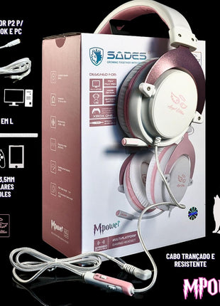 SADES MPOWER Stereo Gaming Headset for PS4, PC, Mobile, Noise Cancelling Over Ear Headphones with Retractable and Flexible Mic & Soft Memory Earmuffs for Laptop Nintendo Switch Games-Angel Edition