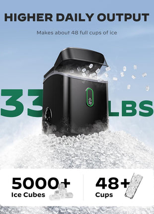 Silonn Nugget Ice Maker Countertop, Pebble Ice Maker with Soft Chewable Ice, One-Click Operation Ice Machine with Self-Cleaning, 33lbs/24H for Home,Kitchen,Office