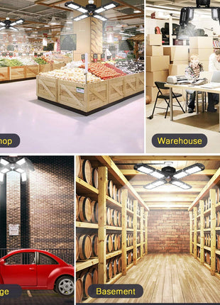 2 Pack LED Garage Light,Super Bright Screw in E26/E27 Ceiling Shop Work Lamp, 200W 20000 Lumen Deformable Basement Bulb Fixture with 8 Adjustable Panels