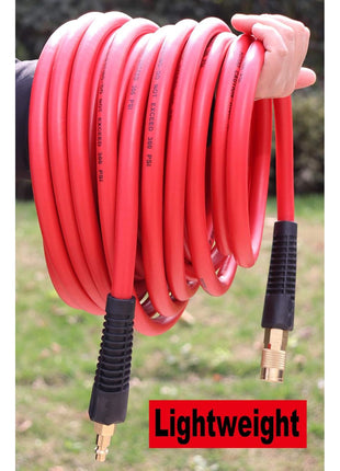 YOTOO Hybrid Air Hose 3/8-Inch by 50-Feet 300 PSI Heavy Duty, Lightweight, Kink Resistant, All-Weather Flexibility with 1/4-Inch Brass Male Fittings, Bend Restrictors, Red