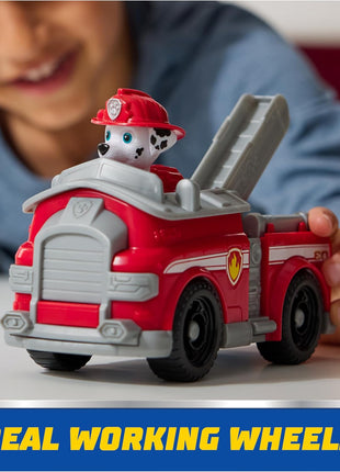 Paw Patrol, Marshall's Firetruck Toy Vehicle with Collectible Action Figure | Action Rescue Vehicle, Rolling Wheels, Movable Ladder, Pretend Play, Sustainably Minded, Kids Toys for Boys & Girls Ages 3+