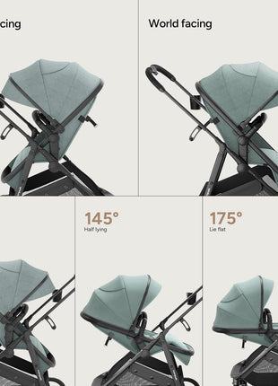 Mompush Wiz 2 in 1 Baby Stroller with Infant Pramette Mode, One Hand Fold Convertible Newborn to Toddler Stroller with Reversible Seat and Large UPF 50+ Canopy