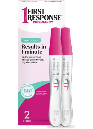First Response Rapid Result Pregnancy Test, 2 Pack | Results In 1 Minute, Over 99% Accurate*, Easy-to-Read Results, Trusted For 30 Years