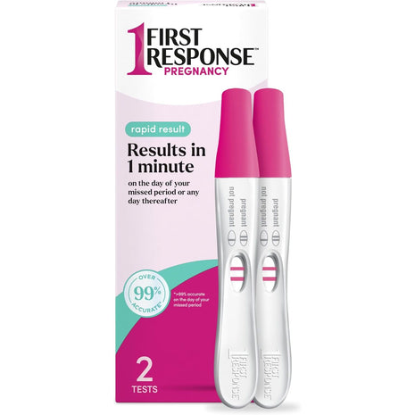 First Response Rapid Result Pregnancy Test, 2 Pack | Results In 1 Minute, Over 99% Accurate*, Easy-to-Read Results, Trusted For 30 Years